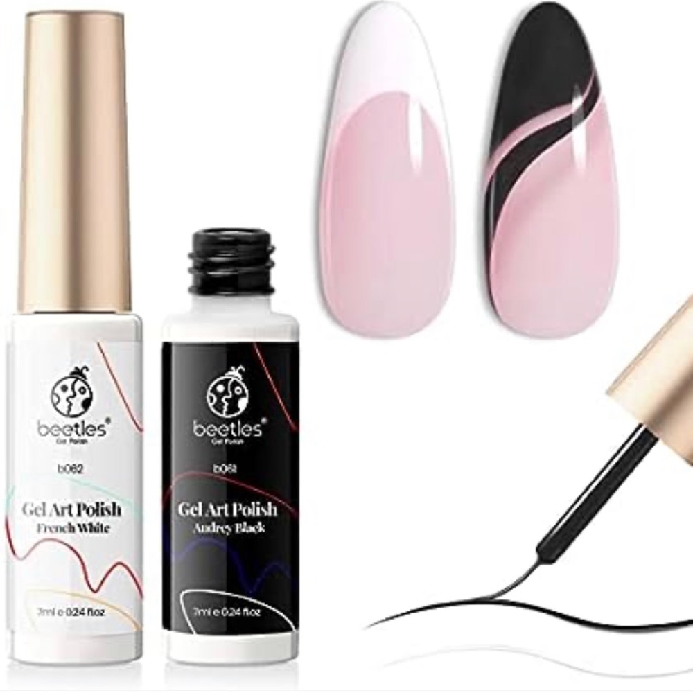 Beetles Gel Polish Nail Art Gel Liner Set- 2 Black White Colors Gel Art